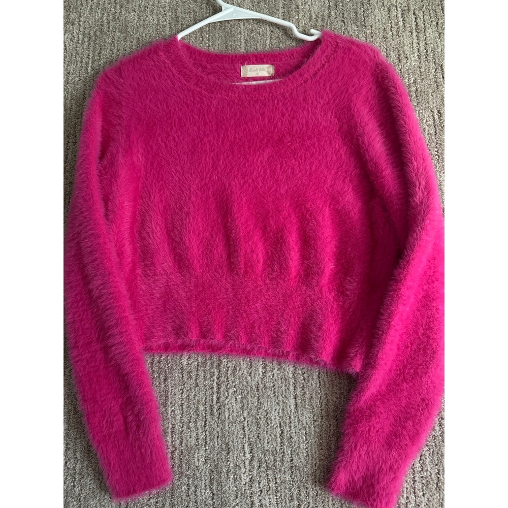 Altar'd State Hot Pink Fuzzy Cropped Sweater Eyelash Knit Long Sleeve M S261288